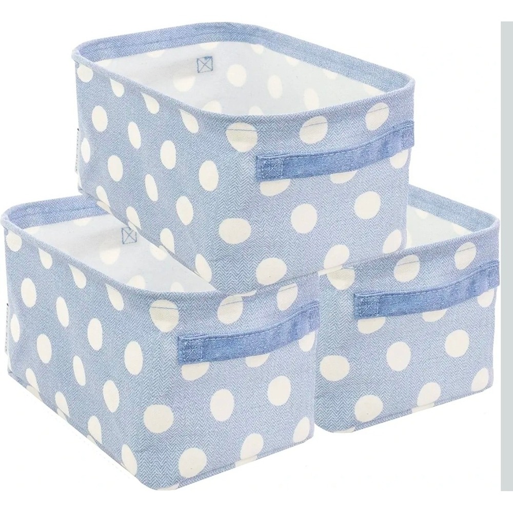Steel Mill & Co Blue Polka Dot Herringbone Fabric Storage Bin Set of 3 NEW